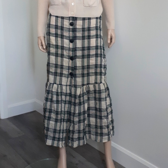Zara | Plaid Check Ruffle Hem Midi Skirt - Picture 5 of 16